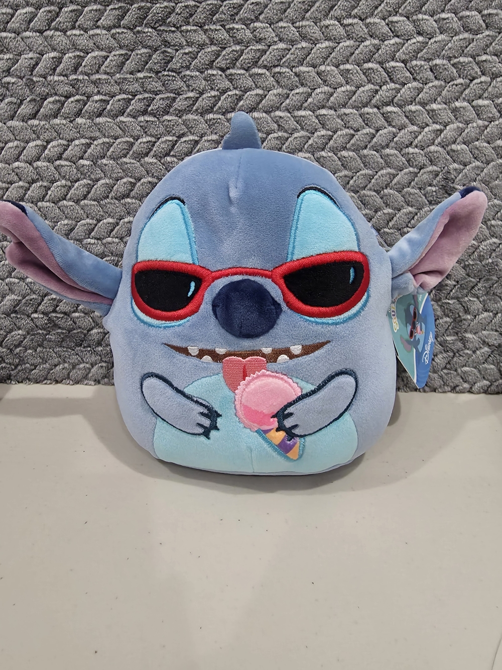 Disney Blue Stitch Plush with Red Sunglasses and Pink Ice Cream